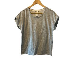 LUCKY BRAND Grey Short Rolled Sleeve Crew Neck Casual Top S